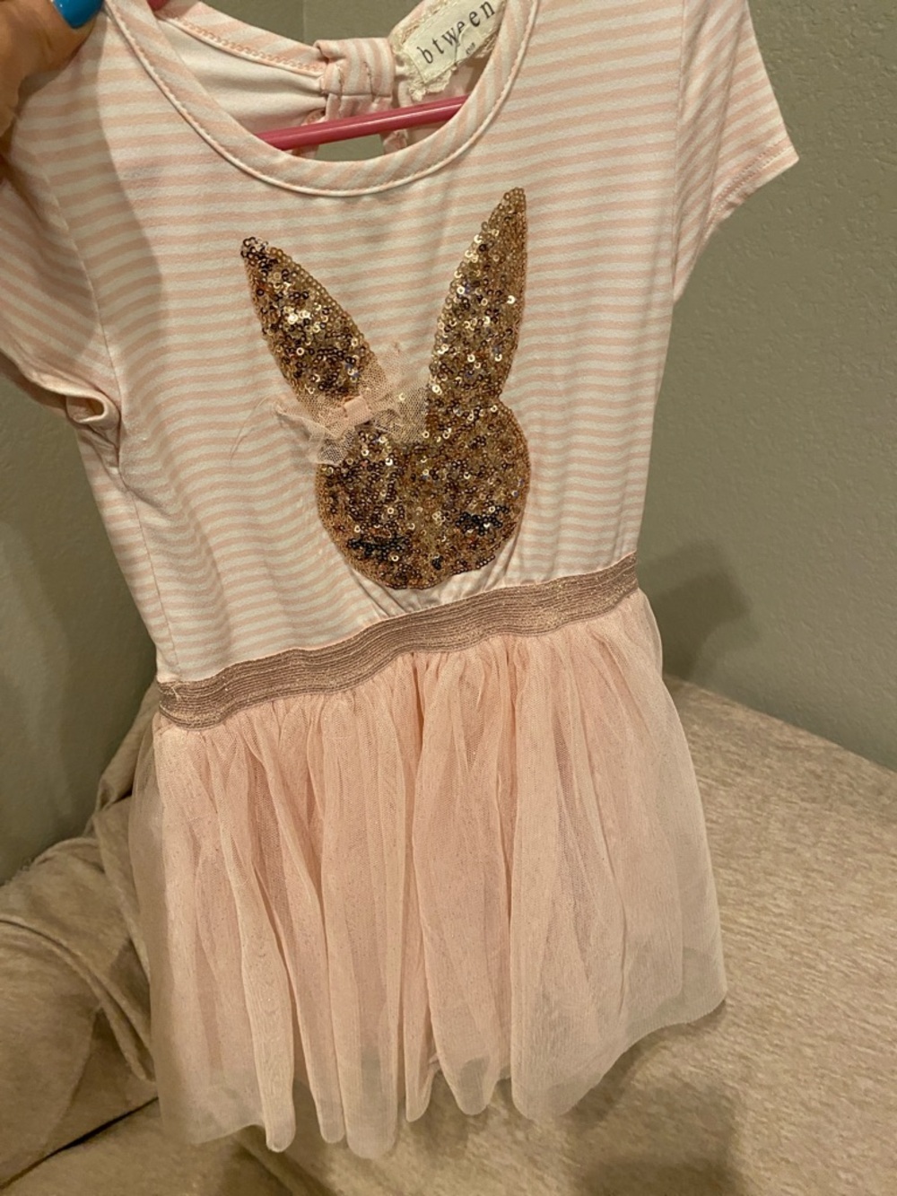 btween Pink Striped Tulle Bunny Sequin Dress